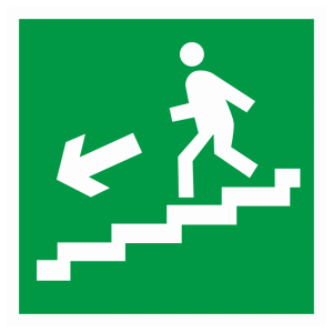 Знак безопасности светоотражающий E-14 «Направление к эвакуационному выходу по лестнице вниз» (налево)